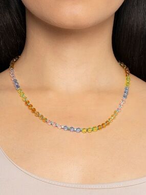 Turquoise and Pastel Beaded 24k Gold Plated Necklace NWOT